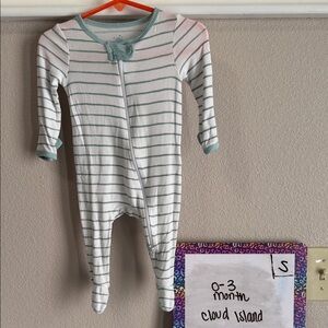 Cloud Island Baby Footie - Mint and White Stripes
